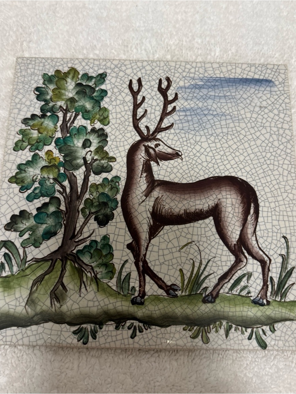 Green & Brown Ceramic Deer Wall Tile
